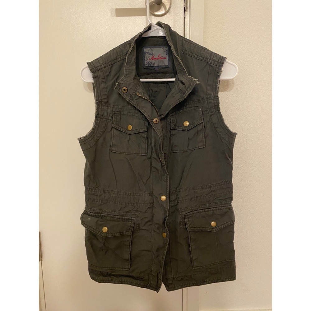 Olive Green Cargo Utility Vest - Size Small